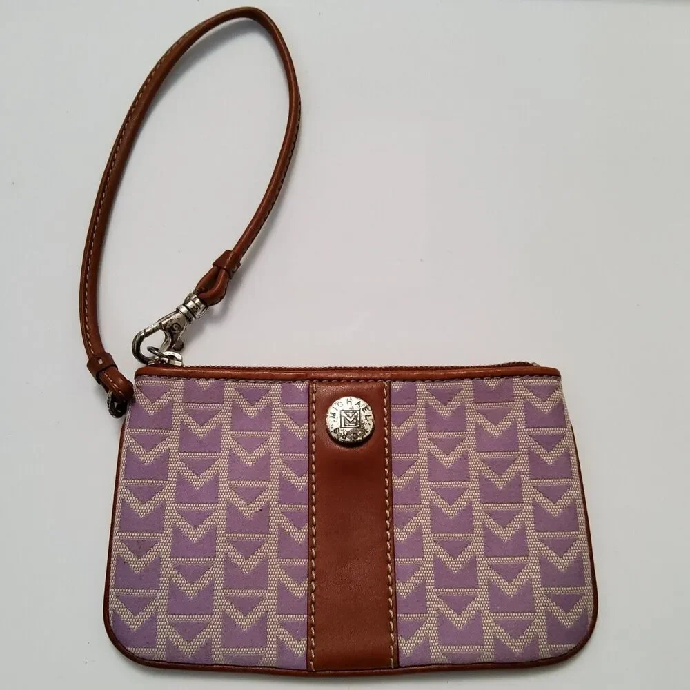 Michael Kors Signature Leather Trim Wristlet Pouch Clutch Wallet